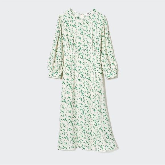 Uniqlo Dresses & Skirts - NWT UNIQLO Floral Print Midi Dress Tie Waist 3/4 sleeve